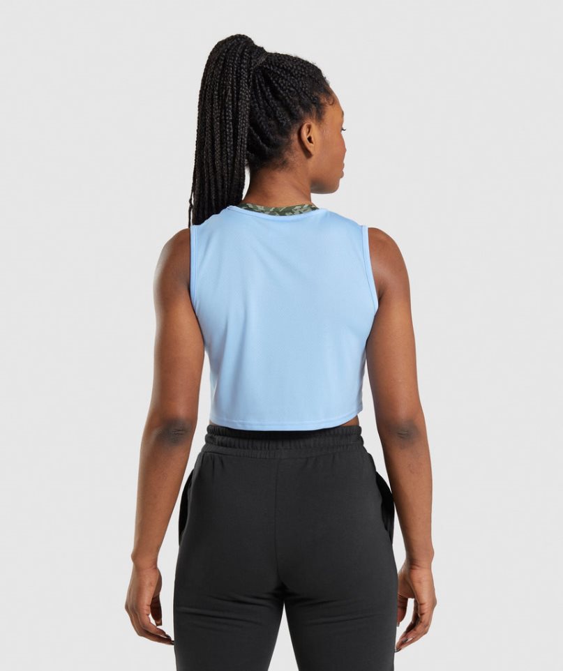 Podkoszulki Gymshark Treningowe Crop Damskie Niebieskie | PL 694FDG